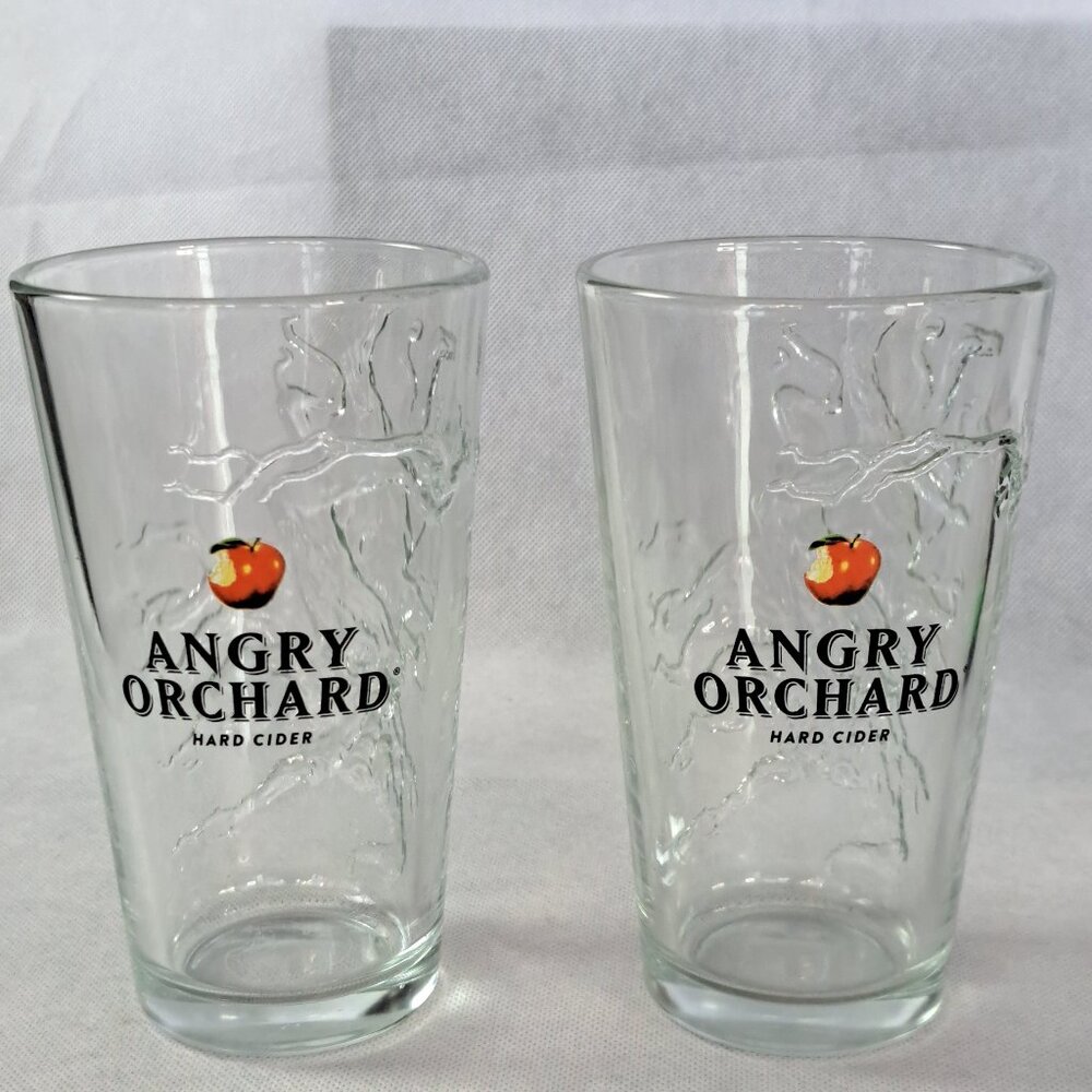 Set of Two Angry Orchard 3D Embossed Hard Cider Pint Beer Glass